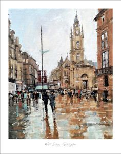 Wet Day, Glasgow Art Print from an original painted by artist Peter Foyle