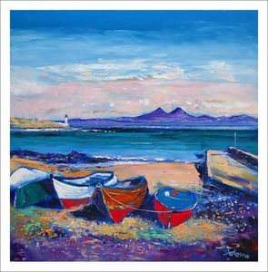 Beached Boats, Loch Indaal, Islay Art Print from an original painting by artist John Lowrie Morrison (Jolomo)