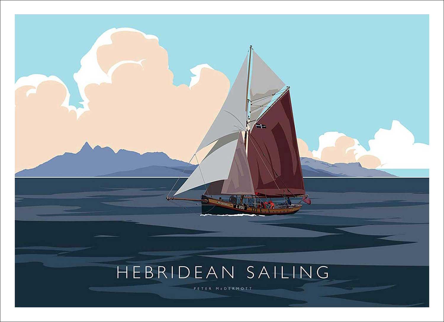 Hebridean Sailing Art Print from an original illustration by artist Peter McDermott