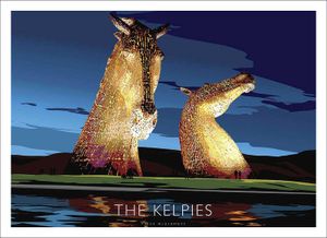 The Kelpies at Night Art Print from an original illustration by artist Peter McDermott