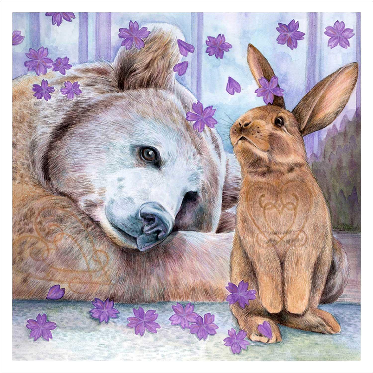 Bear and Bunny Art Print from an original painting by artist Marjory Tait