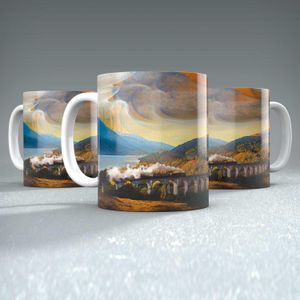 Steemin’ Up Glenfinnan, Inverness-shire Mug from an original painting by artist Esther Cohen