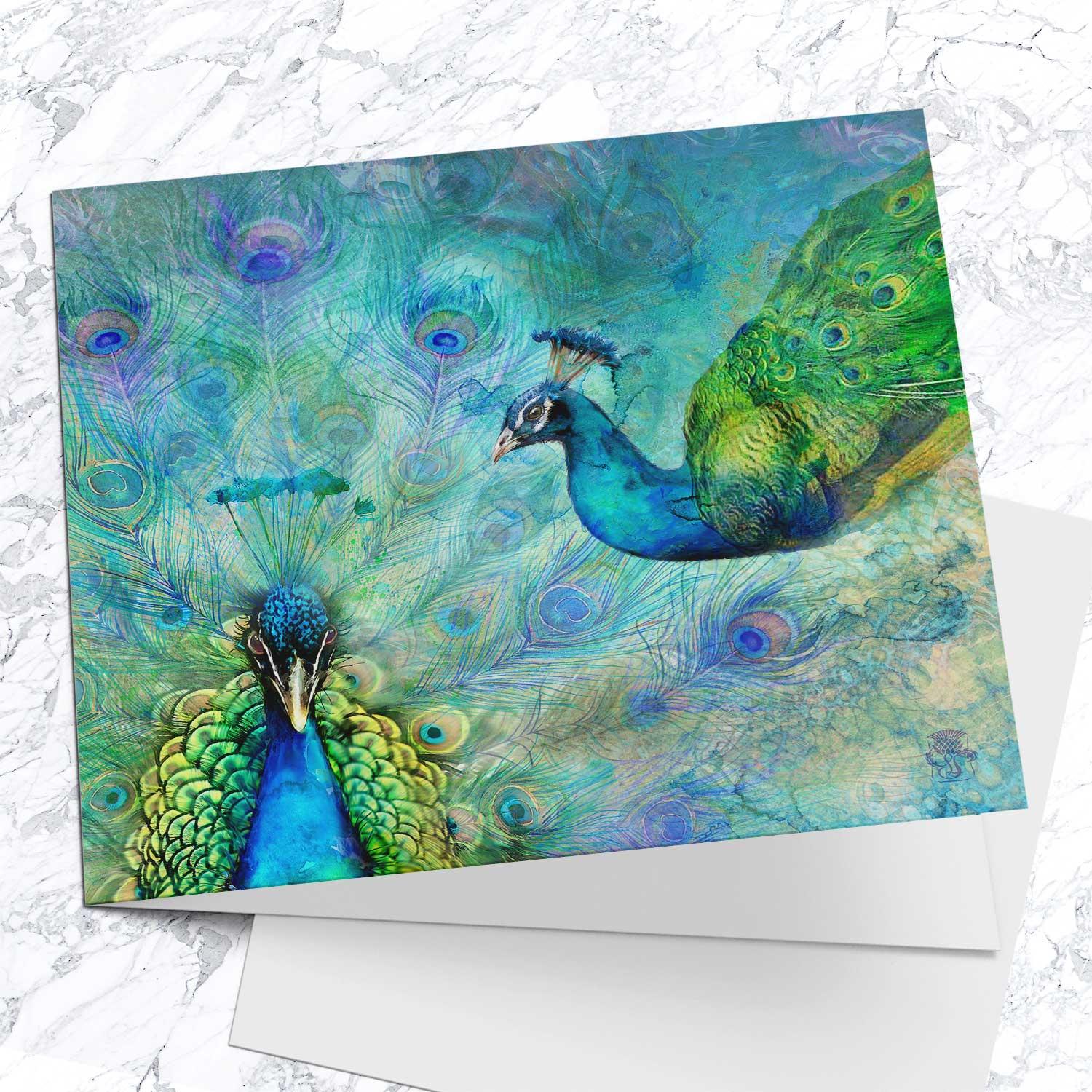 Peacocks Greeting Card from an original painting by artist Lee Scammacca