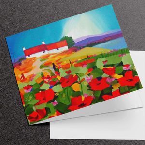 Cottage with Poppies Greeting Card from an original painting by artist Ann Vastano
