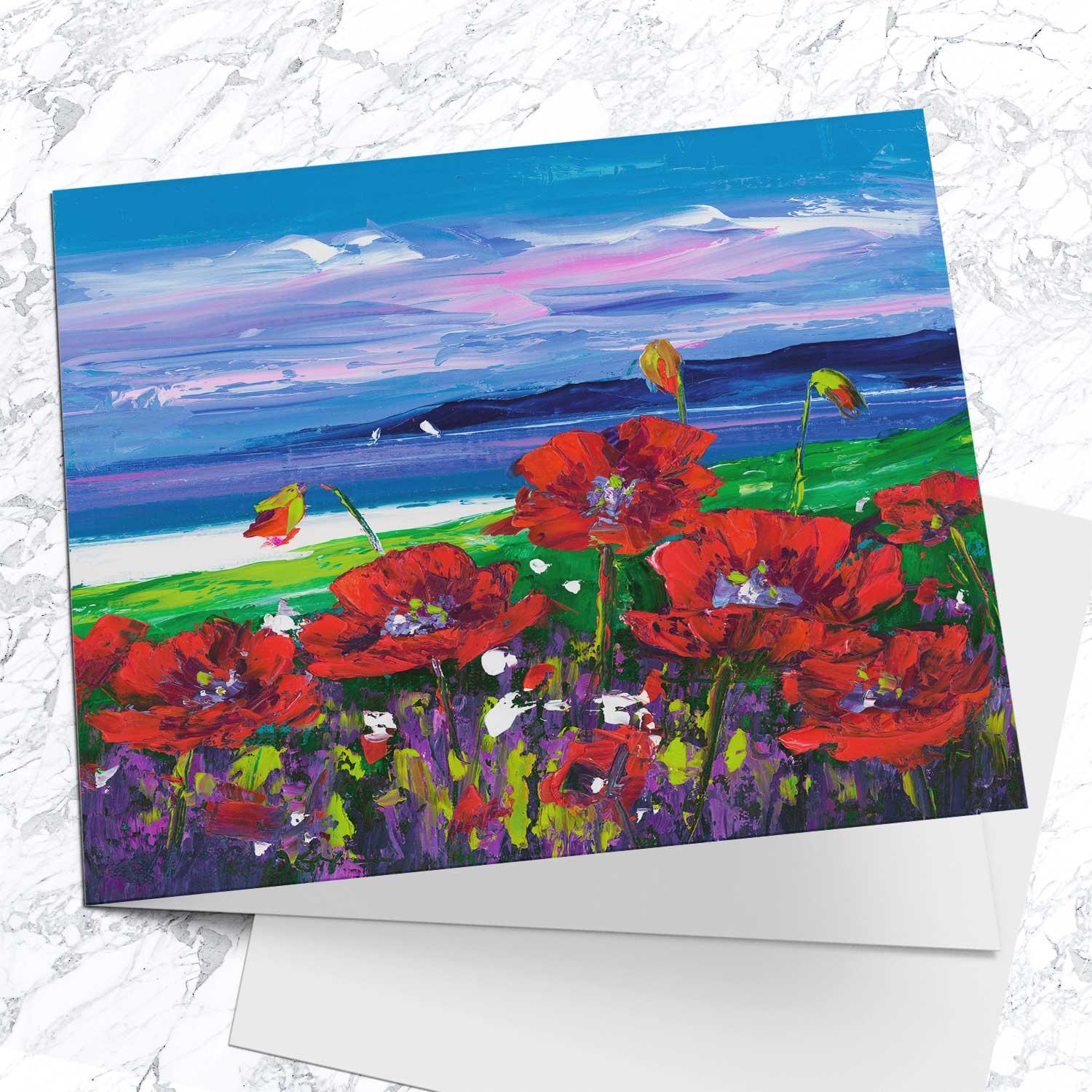 Torridon Poppies Greeting Card from an original painting by artist Jean Feeney