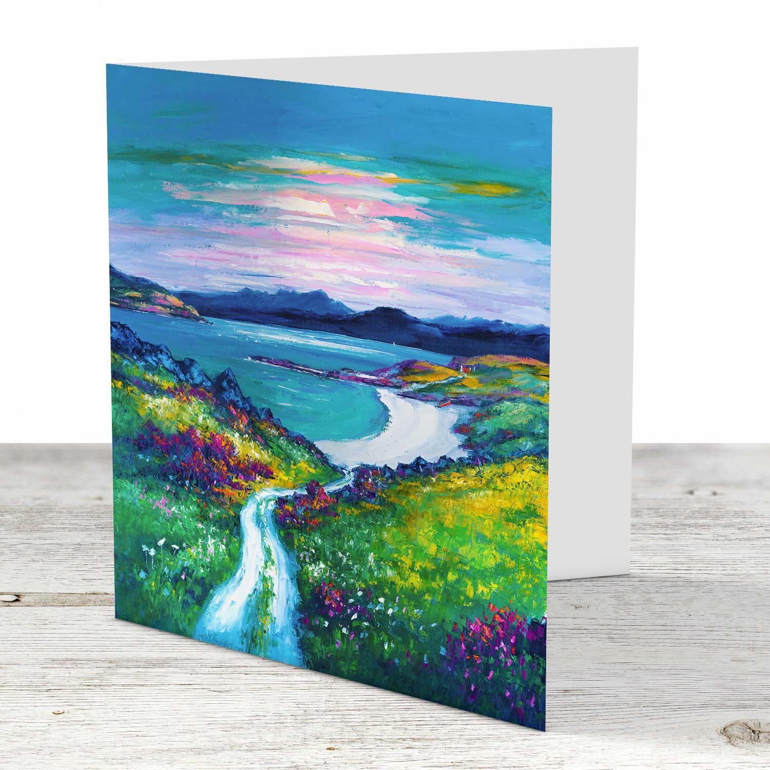 Lone Sail at Dawn, Isle of Skye Greeting Card from an original painting by artist Jean Feeney