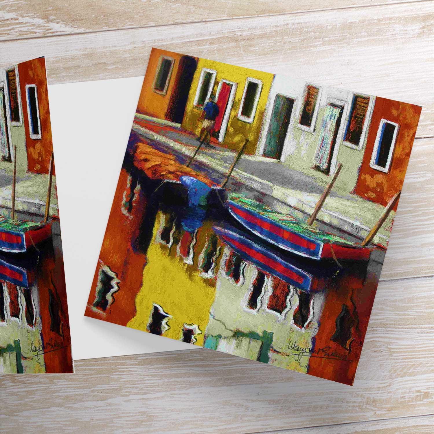 Yellow House, Burano Greeting Card from an original painting by artist Margaret Evans