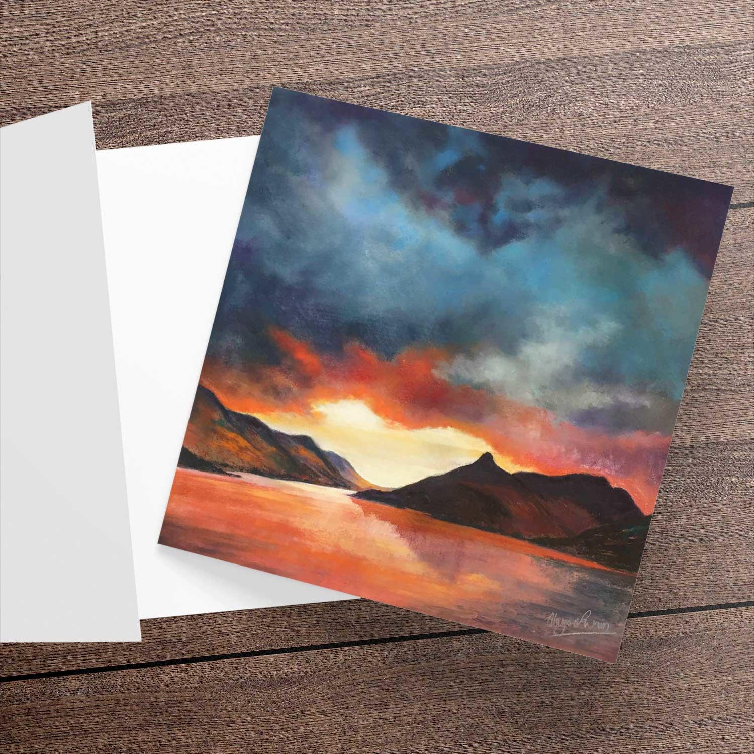 Dynamic Dawn – Pap of Glencoe Greeting Card from an original painting by artist Margaret Evans