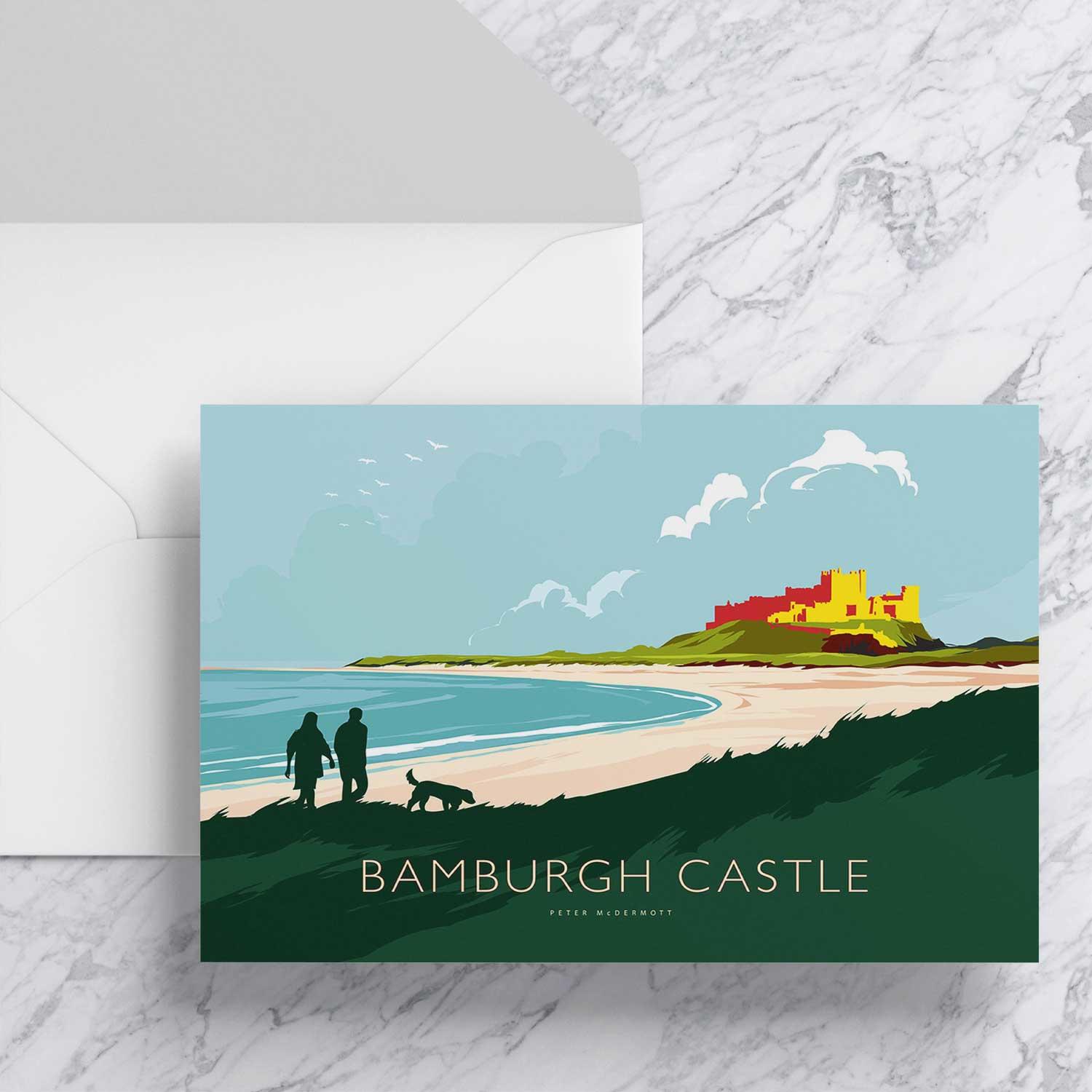 Bamburgh Castle Greeting Card from an original painting by artist Peter McDermott