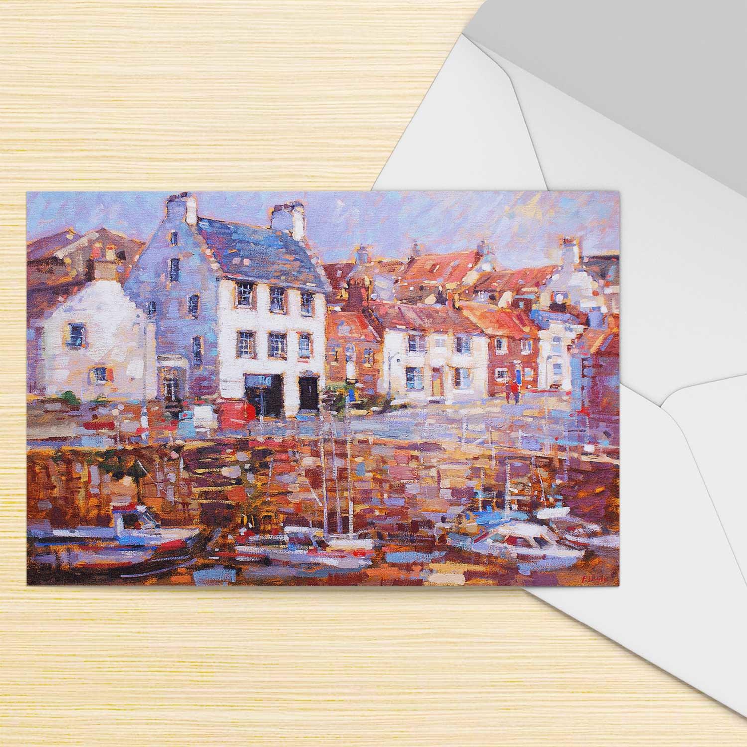 Low Tide Crail Greeting Card from an original painting by artist Peter Foyle