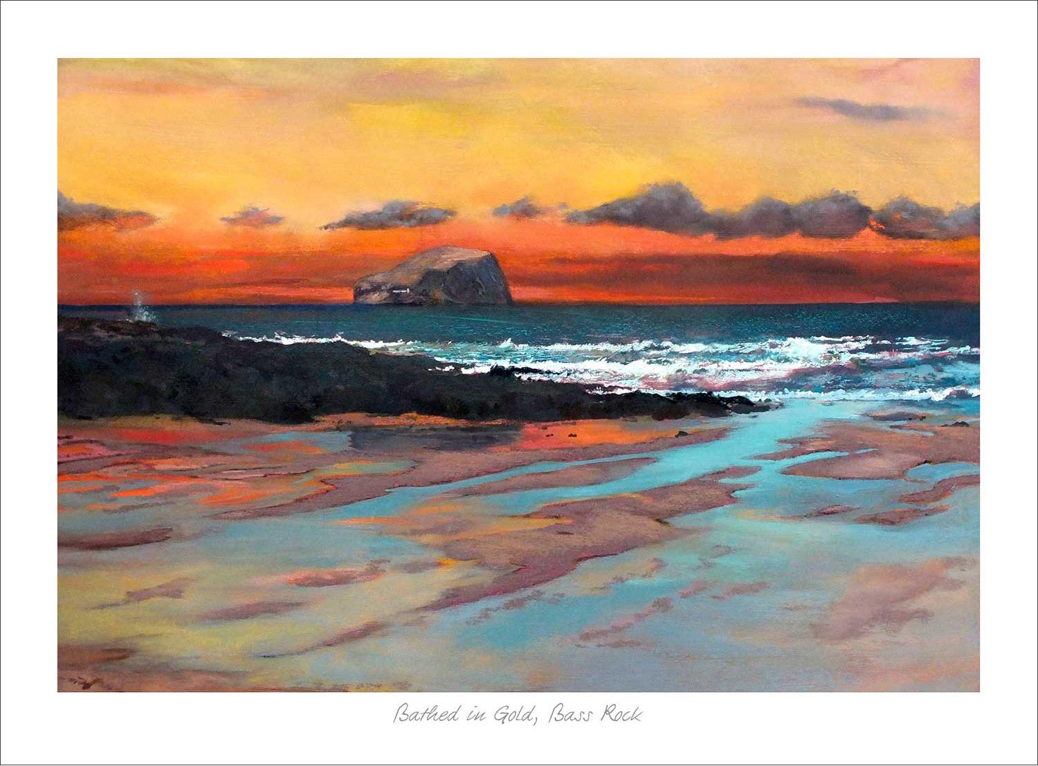 Bathed in Gold, Bass Rock Art Print from an original painting by artist Margaret Evans