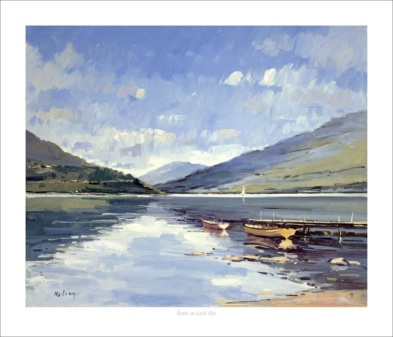 Boats on Loch Eck Art Print from an original painting by artist Robert Kelsey