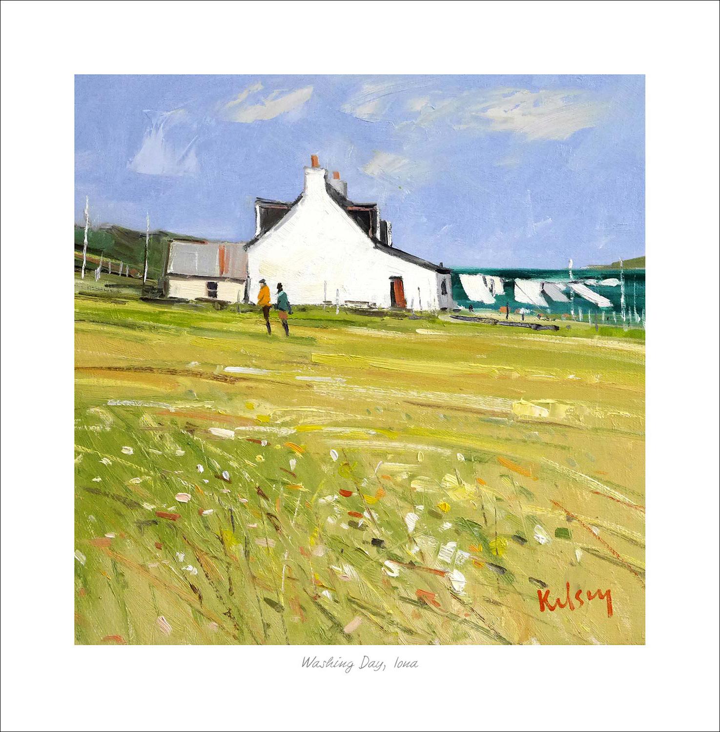 Washing Day, Iona Art Print from an original painting by artist Robert Kelsey