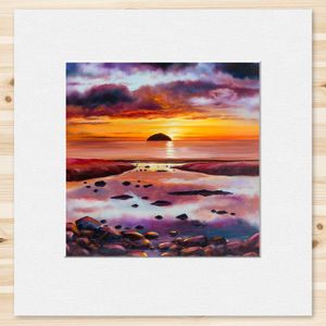 Scarlet Skies, Ailsa Craig Mounted Card from an original painting by artist Scott McGregor