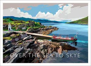 Over the Sea to Skye, Glenelg Skye Ferry Art Print from an original illustration by artist Peter McDermott