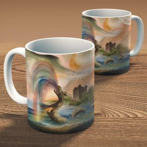 Nessie Visits Urquhart Castle Mug from an original painting by artist Esther Cohen