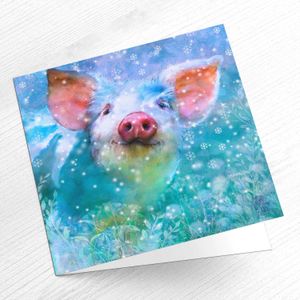 Christmas Piglet Greeting Card from an original painting by artist Lee Scammacca