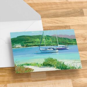 Moored at Morar Greeting Card from an original painting by artist Robert Kelsey