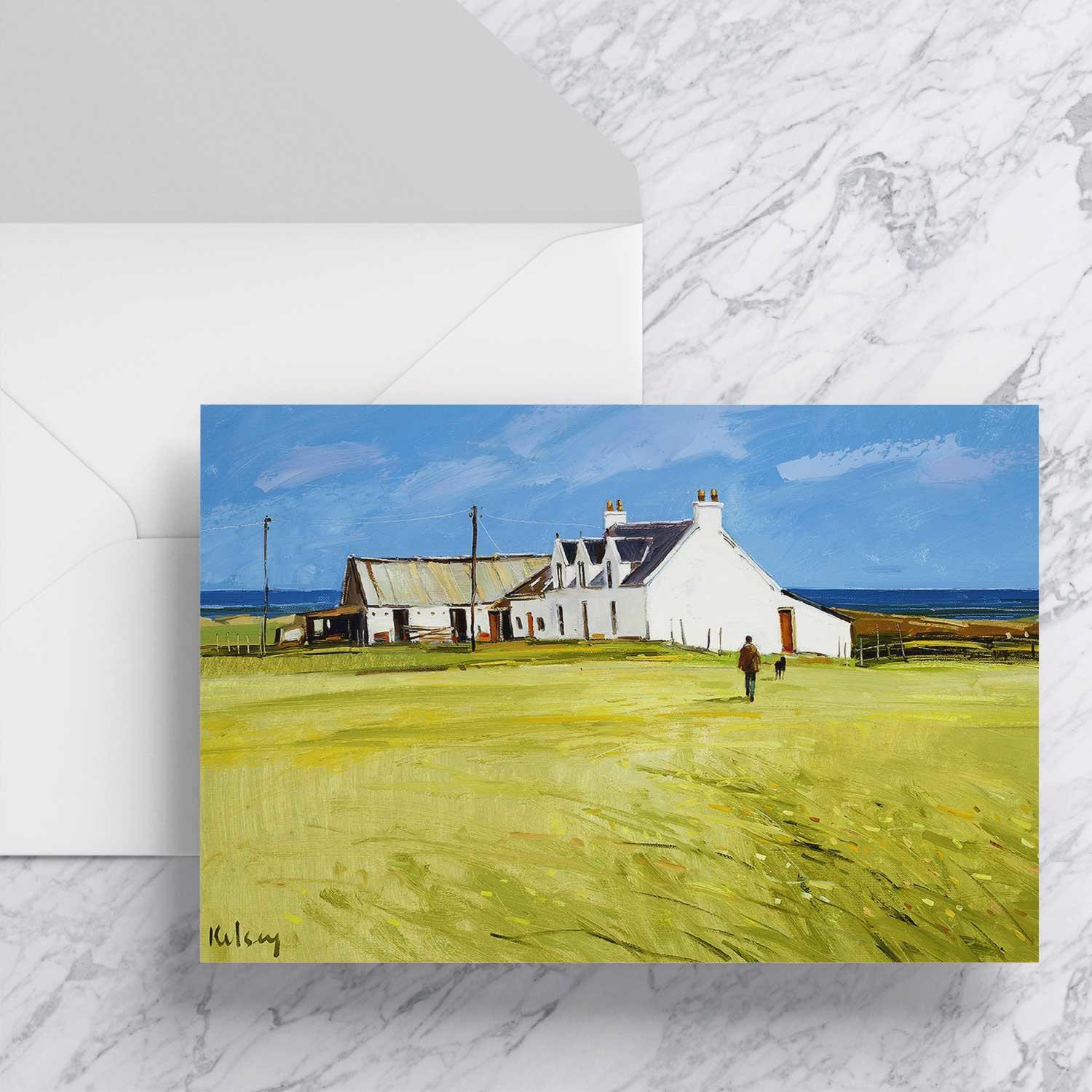 Cottages Iona Greeting Card from an original painting by artist Robert Kelsey