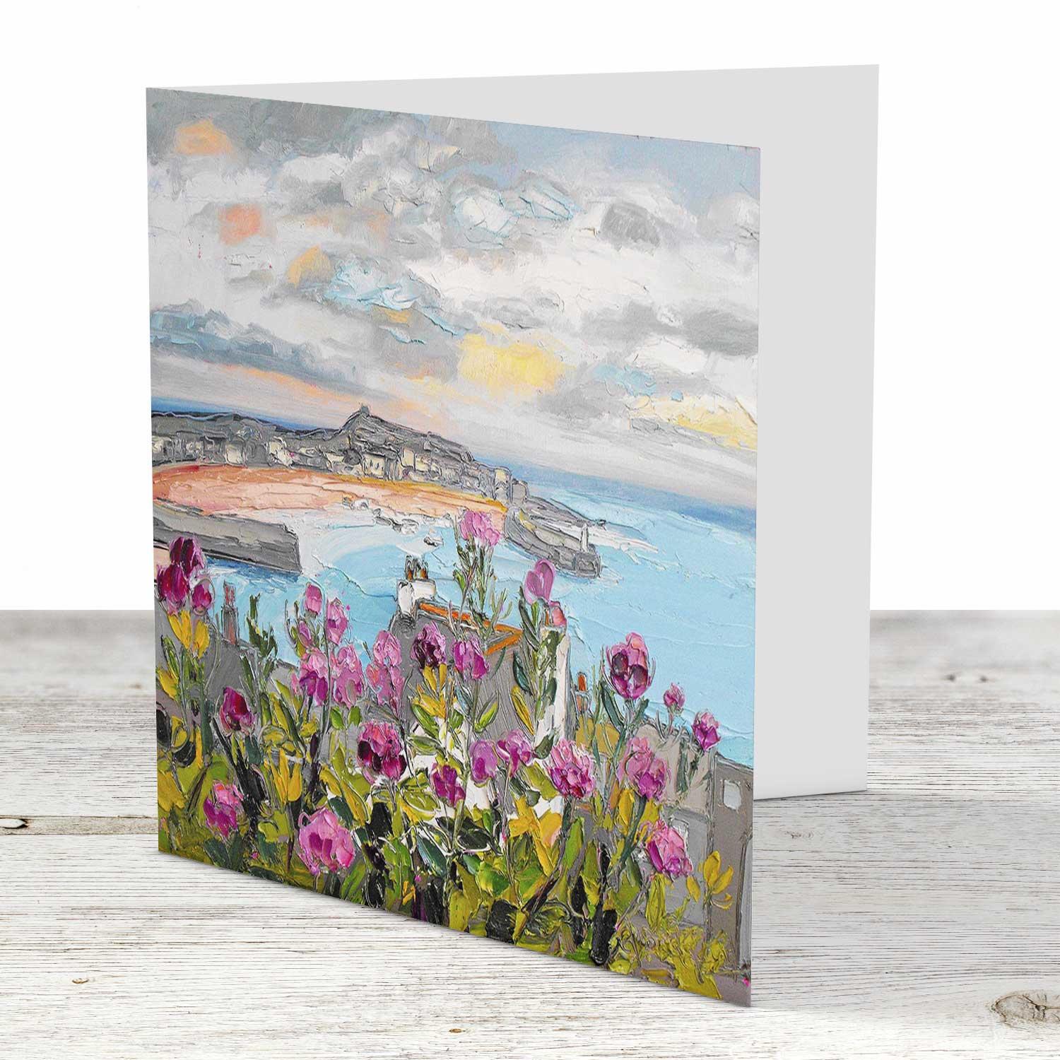 Rooftops, St Ives Greeting Card from an original painting by artist Judith I Bridgland