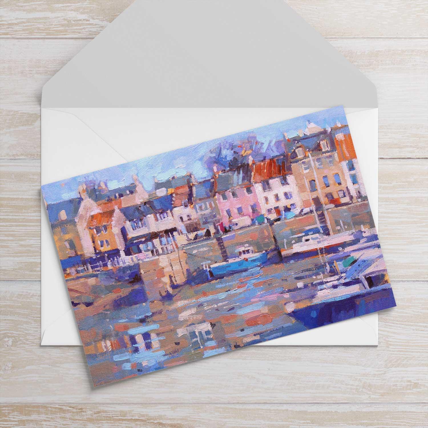 Anstruther Early Morning Greeting Card from an original painting by artist Peter Foyle