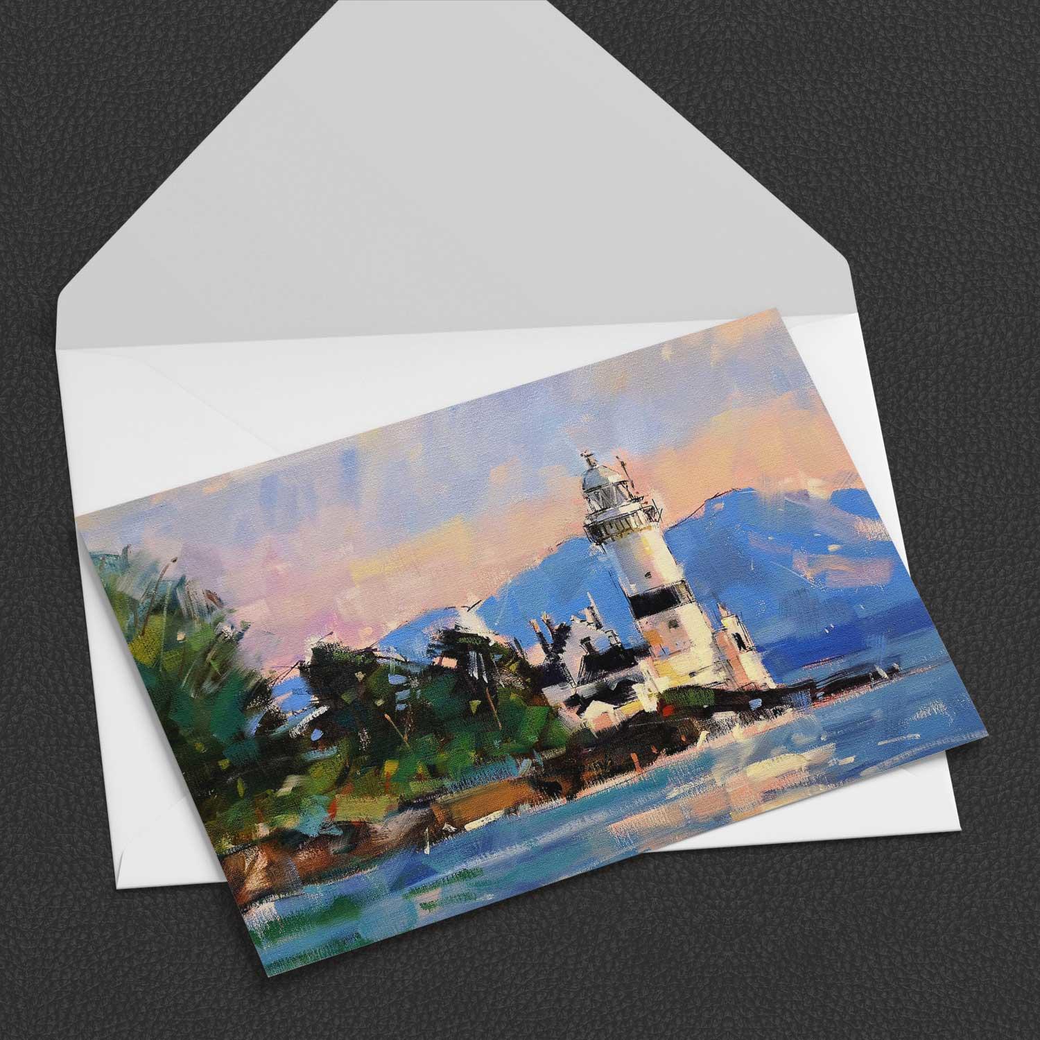 Evening, Cloch Lighthouse Greeting Card from an original painting by artist Peter Foyle