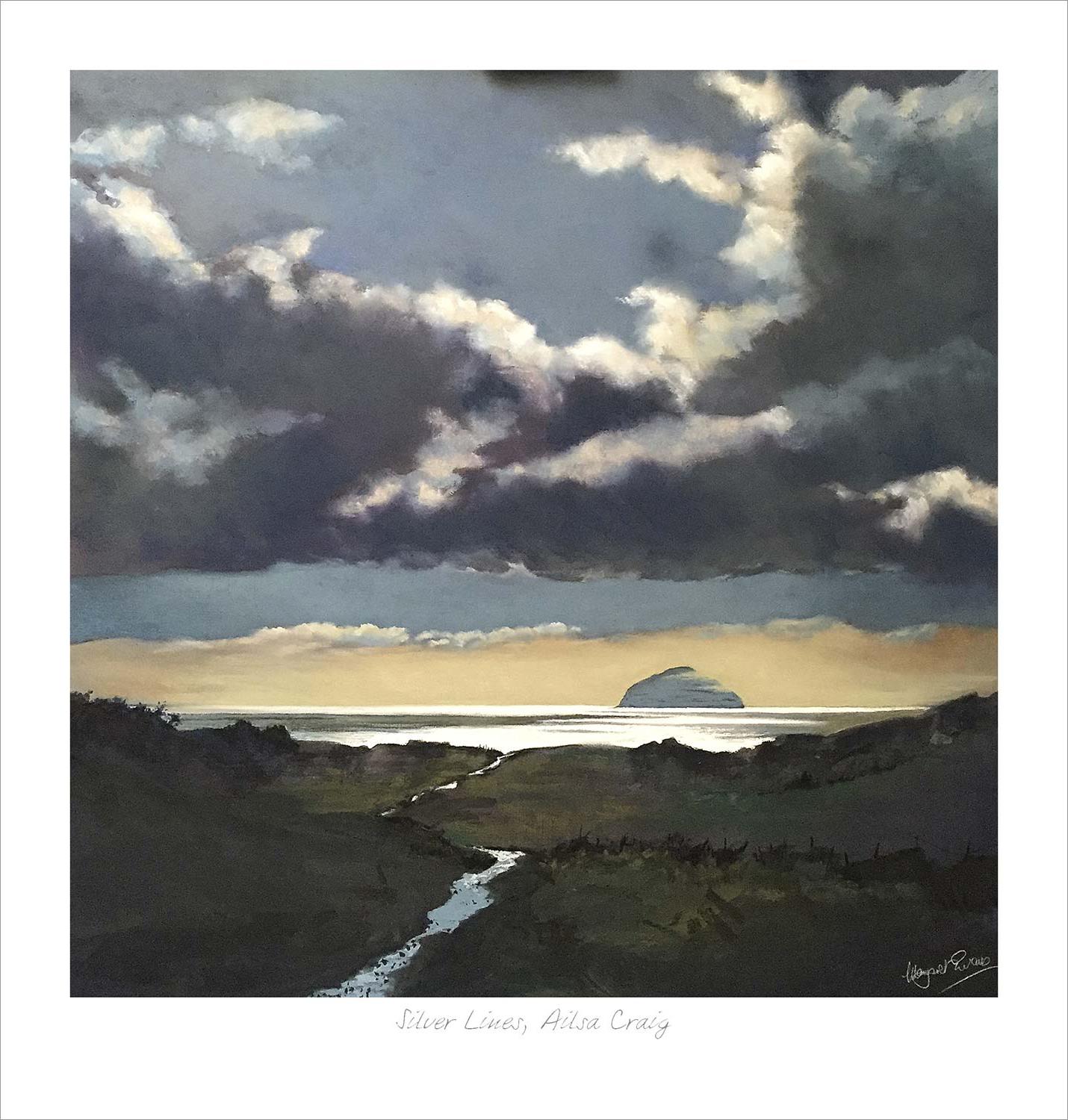 Silver Lines, Ailsa Craig Art Print from an original painting by artist Margaret Evans