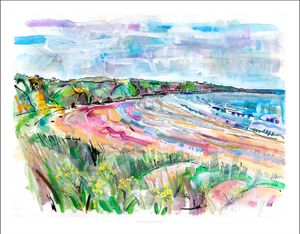 St. Cyrus and Cowslips Art Print from an original painted by artist Clare Arbuthnott