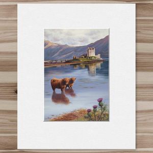 Coos at Eilean Donan Mounted Card from an original painting by artist Scott McGregor