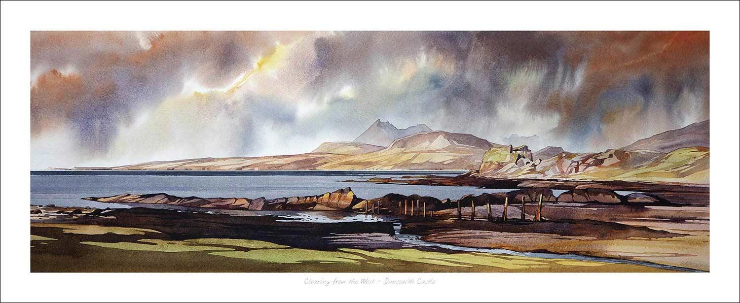 Clearing from the west, Dunscaith Castle Art Print from an original painting by artist Peter McDermott