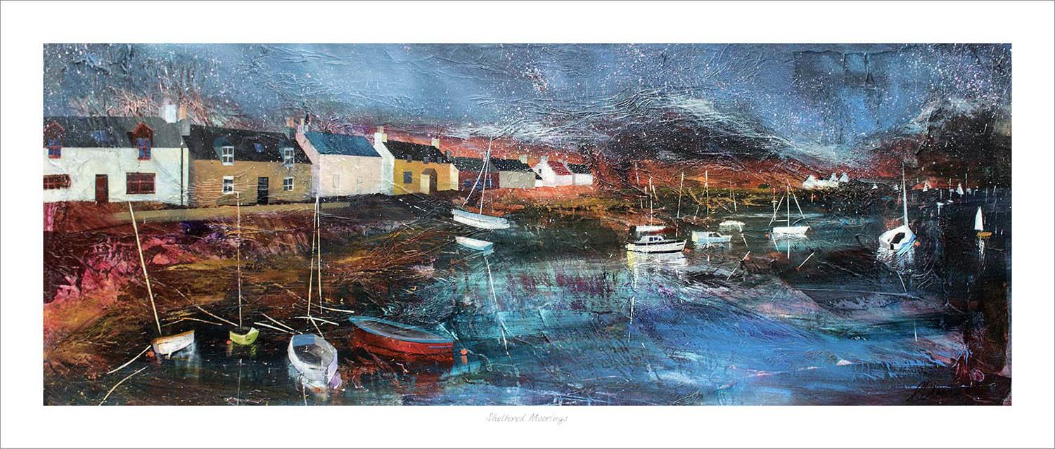Sheltered Moorings Art Print from an original painting by artist Fiona Matheson