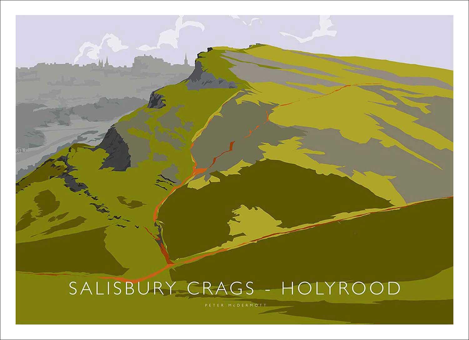Salisbury Crags, Holyrood Art Print from an original illustration by artist Peter McDermott