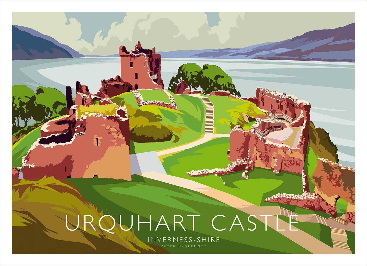 Urquhart Castle Art Print from an original illustration by artist Peter McDermott