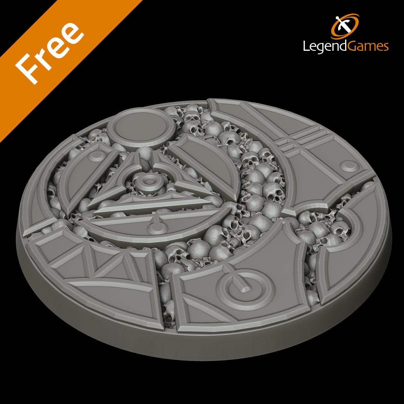Picture of FREE Eldar 60mm round Sigil and Skull figure base STL file - Main Image