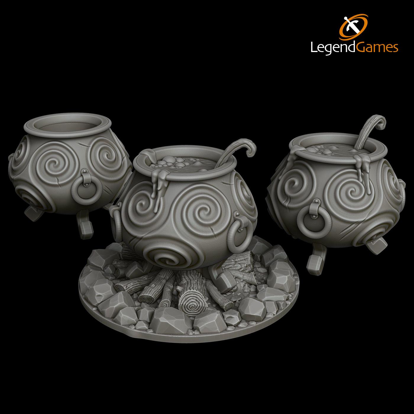 Picture of Bubbling Cauldron - three halloween pots STL file - Main Image