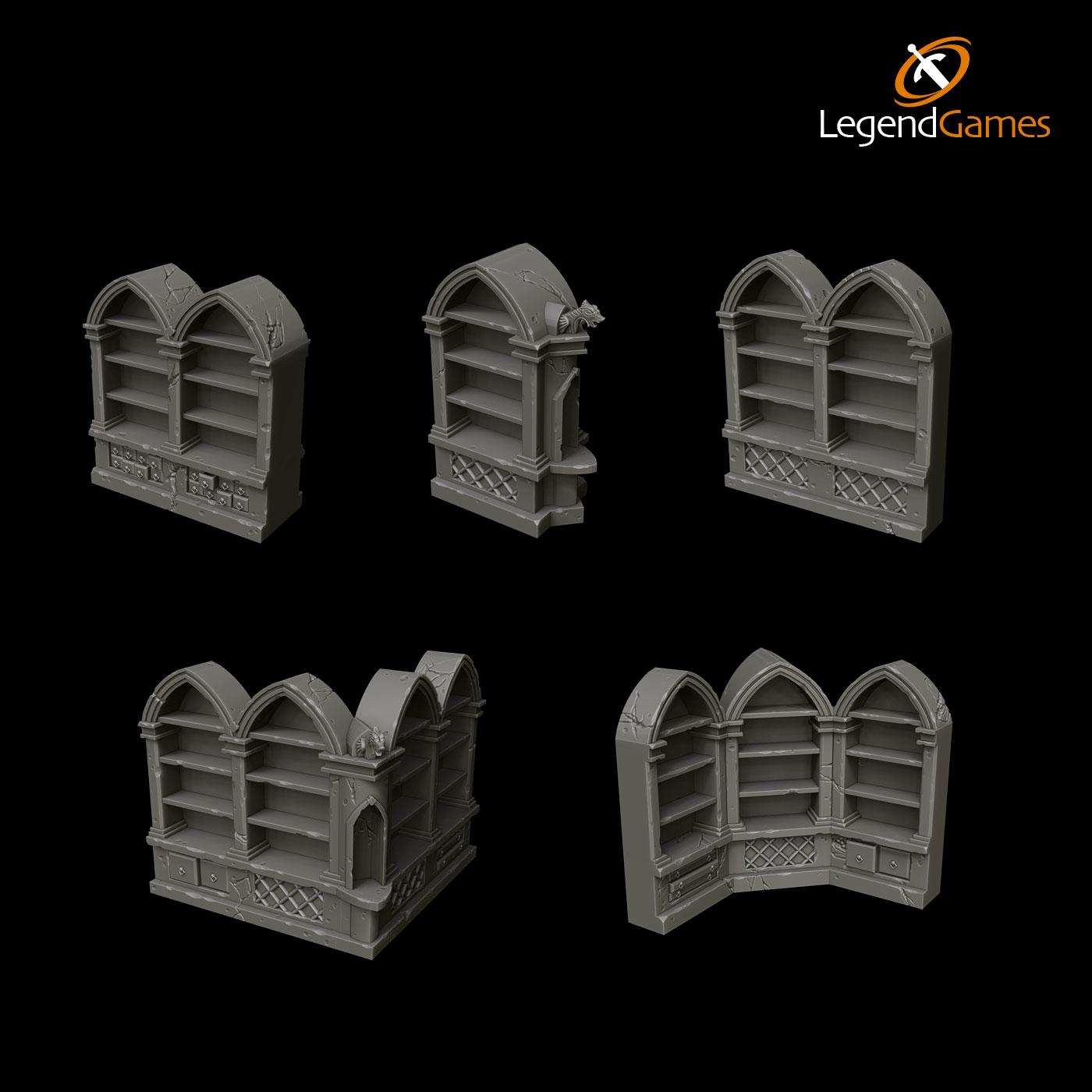 Picture of Wizards Library Empty Bookcase Set STL file - Main Image