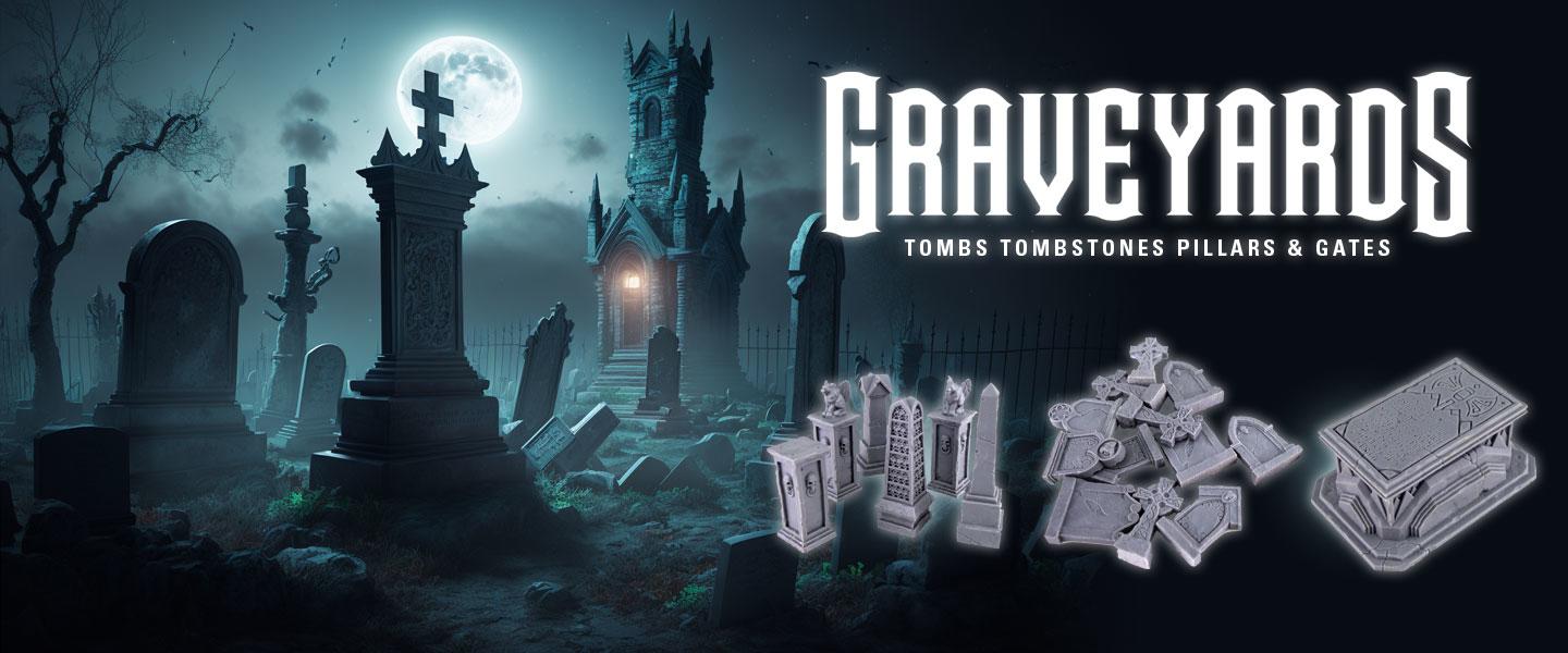 graveyard, tombs, tombstones, pillars & gates resin scenery