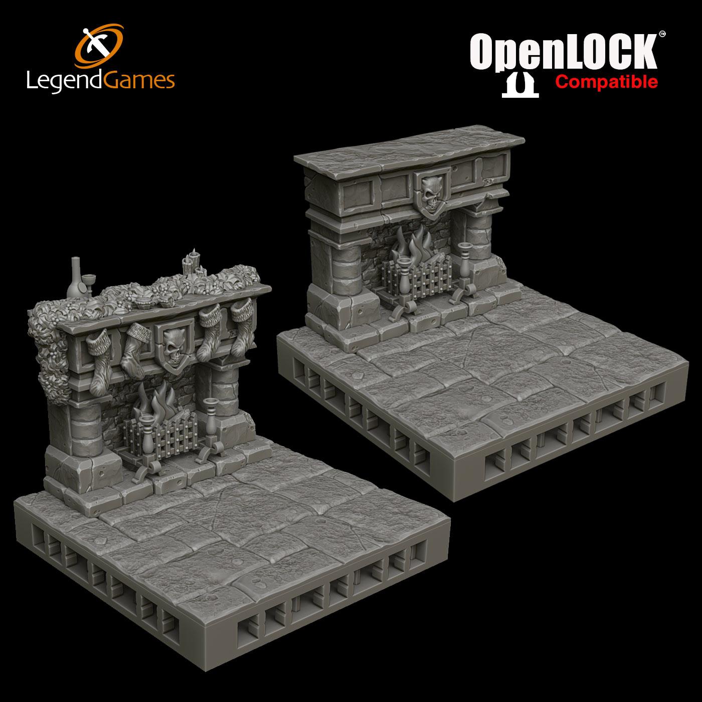 Picture of OpenLOCK compatible Fire Place with Festive Christmas Version Included STL file - Main Image