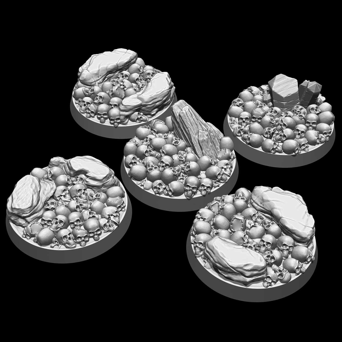 Picture of 32mm Skull Bases  x5 STL file - Main Image