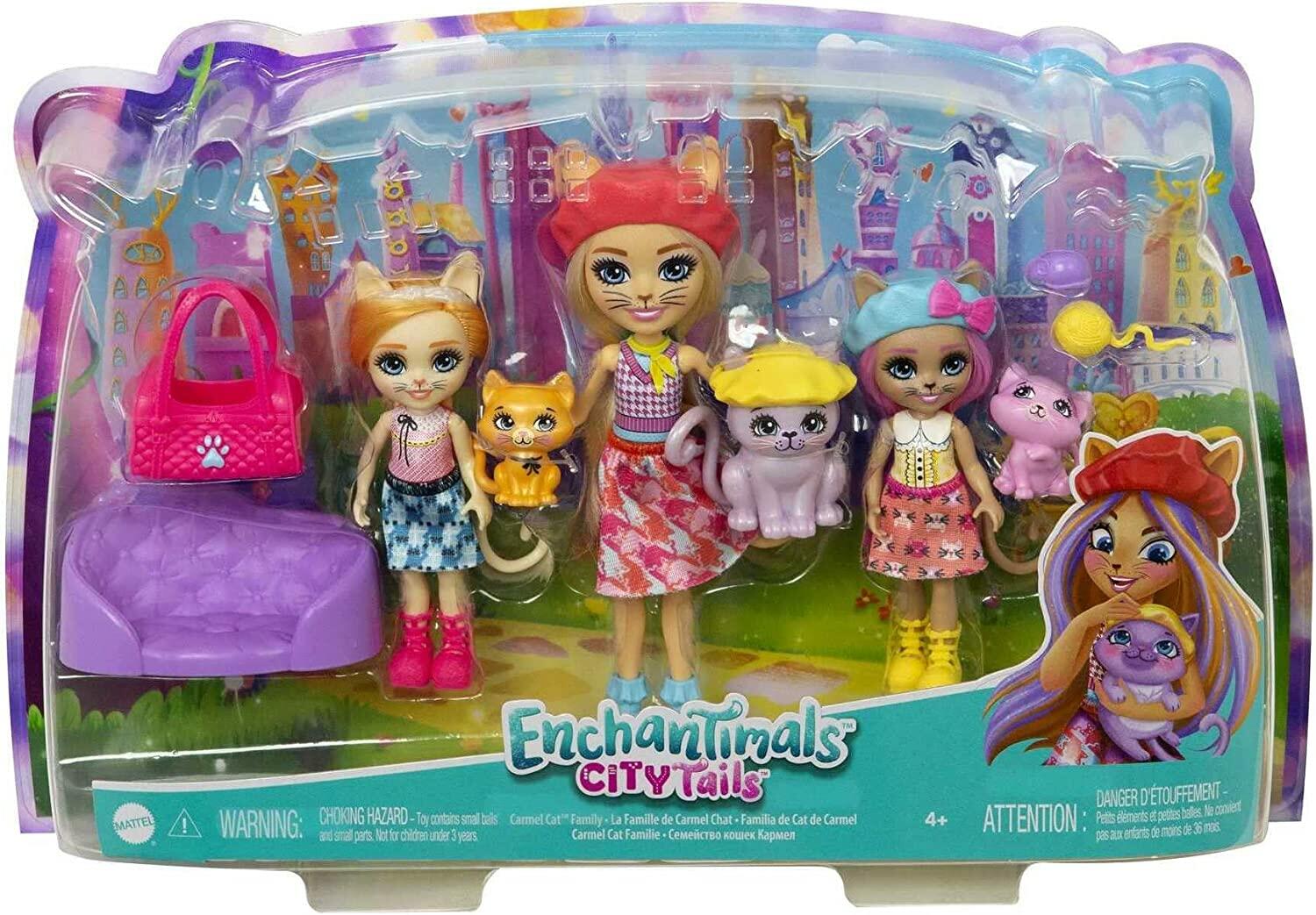 Enchantimals HHC11 City Tails Siam Cat Playset featuring Carmel Cat Girl Doll for endless imaginative fun in the city.