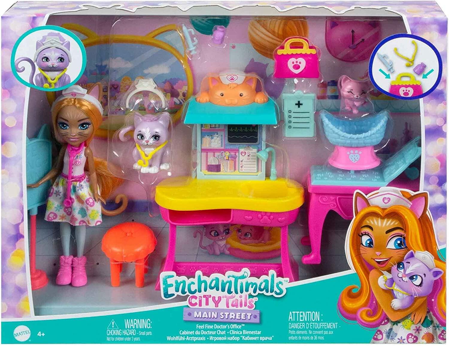 Enchantimals HLH22 City Tails Doll and Play Set, Feel-good Doctor's Practice with Doll