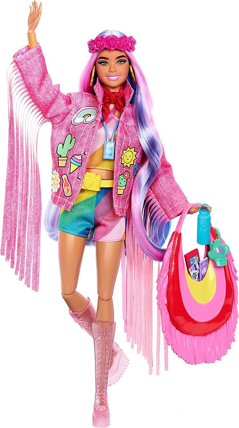 Travel Barbie Doll with Desert Fashion, Barbie Extra Fly, Fringe Jacket and Oversized Bag