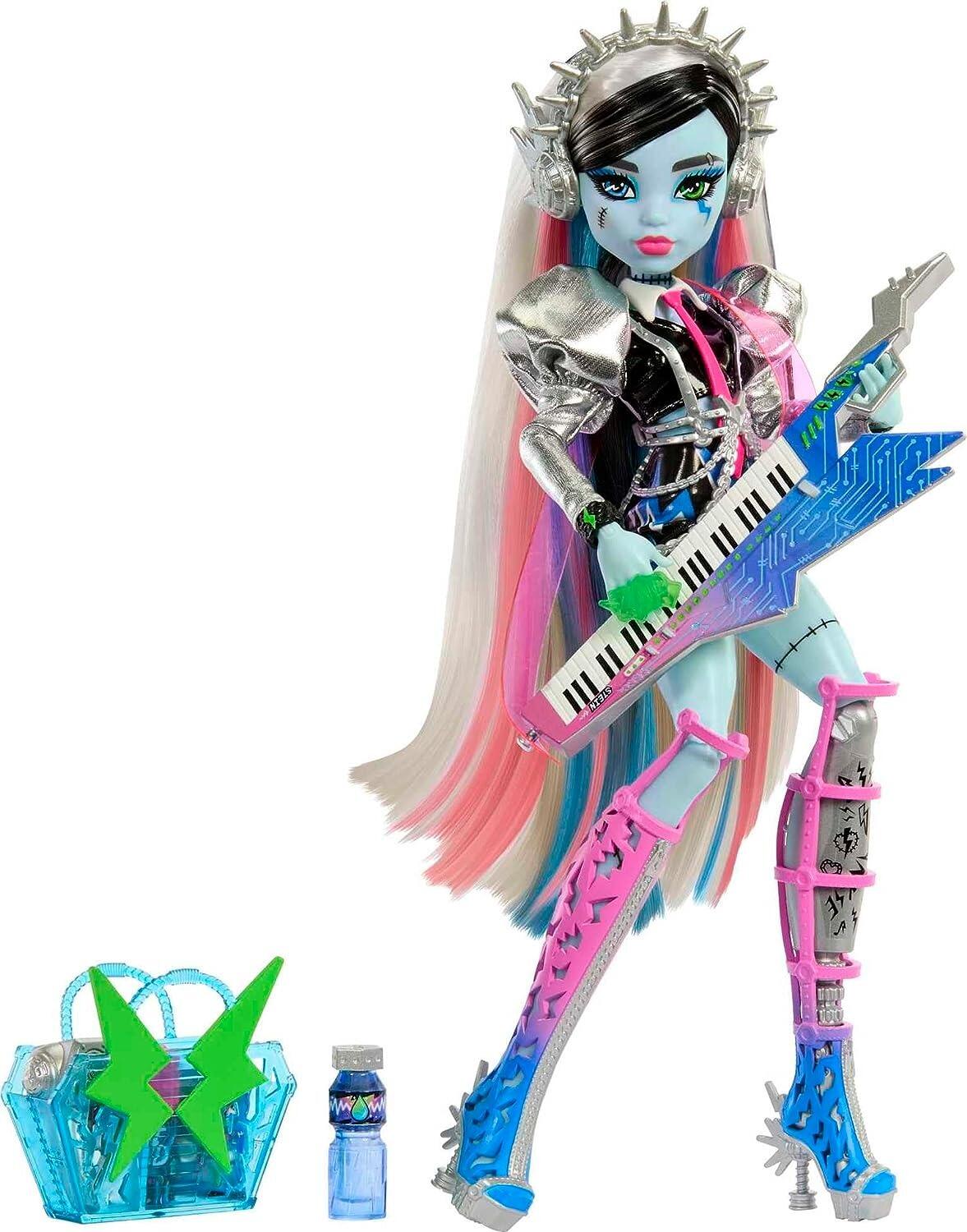Monster High Doll, Amped Up Frankie Stein Rockstar with Instrument and Performance-Themed Accessories