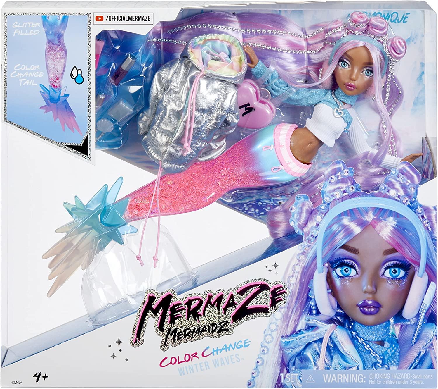 Mermaze Mermaidz™ Winter Waves Harmonique™ Mermaid Fashion Doll with Color Change Fin, Glitter-Filled Tail and Accessories