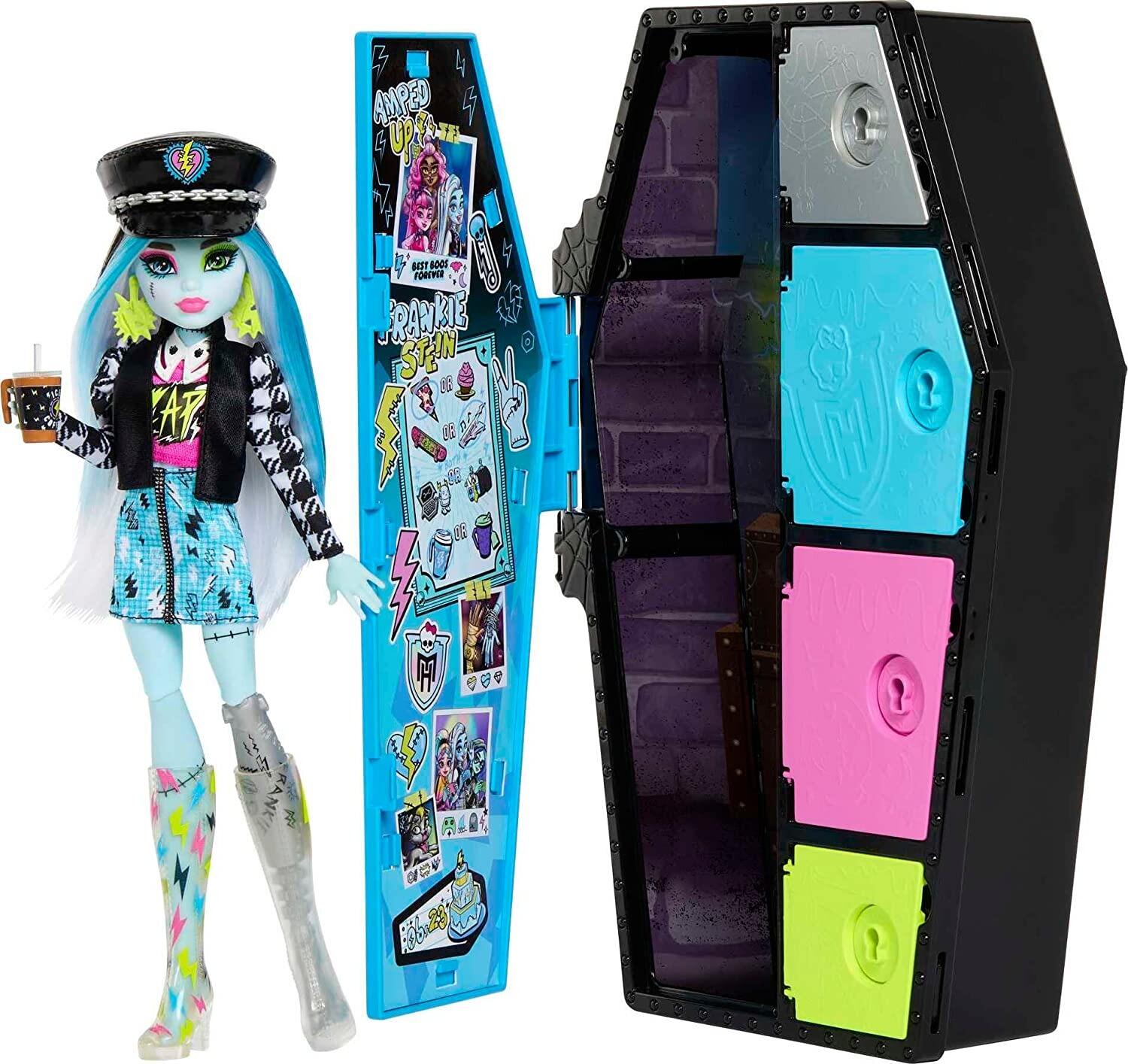 Monster High Skulltimate Secrets Doll and Fashion Set, Frankie Stein with Dress-Up Locker and 19+ Accessories