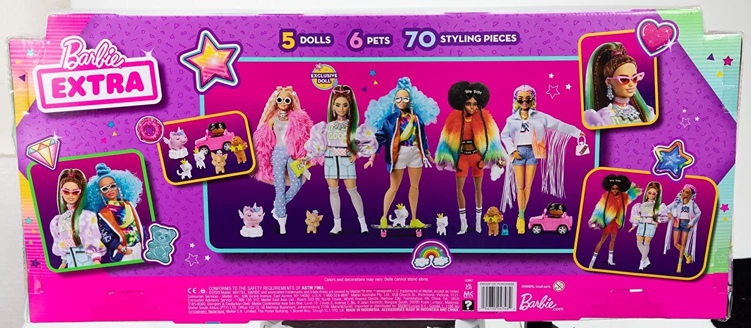 Barbie Extra 5 pack doll set with new exclusive Barbie Extra doll