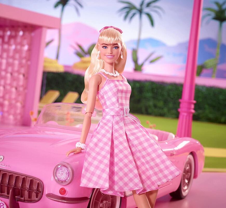 Barbie The Movie Doll Wearing Pink and White Gingham Dress at Bentzens