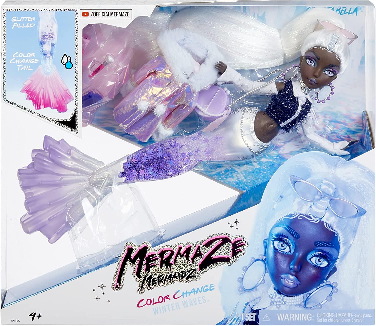 Mermaze Mermaidz™ Winter Waves Crystabella™ Mermaid Fashion Doll with Color Change Fin, Glitter-Filled Tail and Accessories