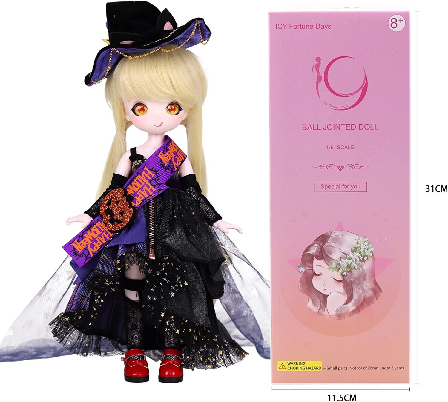 ICY Fortune Days Hannah Anime Style Ball Jointed Doll, Including Wig, Makeup, Removable Head