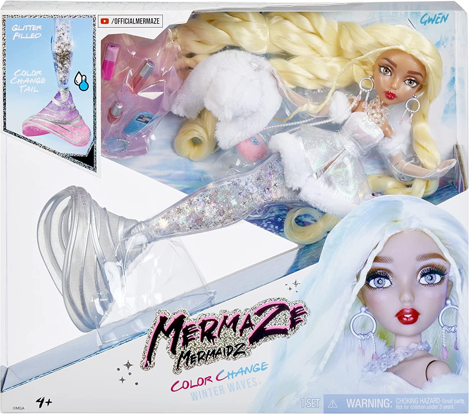 Mermaze Mermaidz™ Winter Waves Gwen™ Mermaid Fashion Doll with Color Change Fin, Glitter-Filled Tail and Accessories
